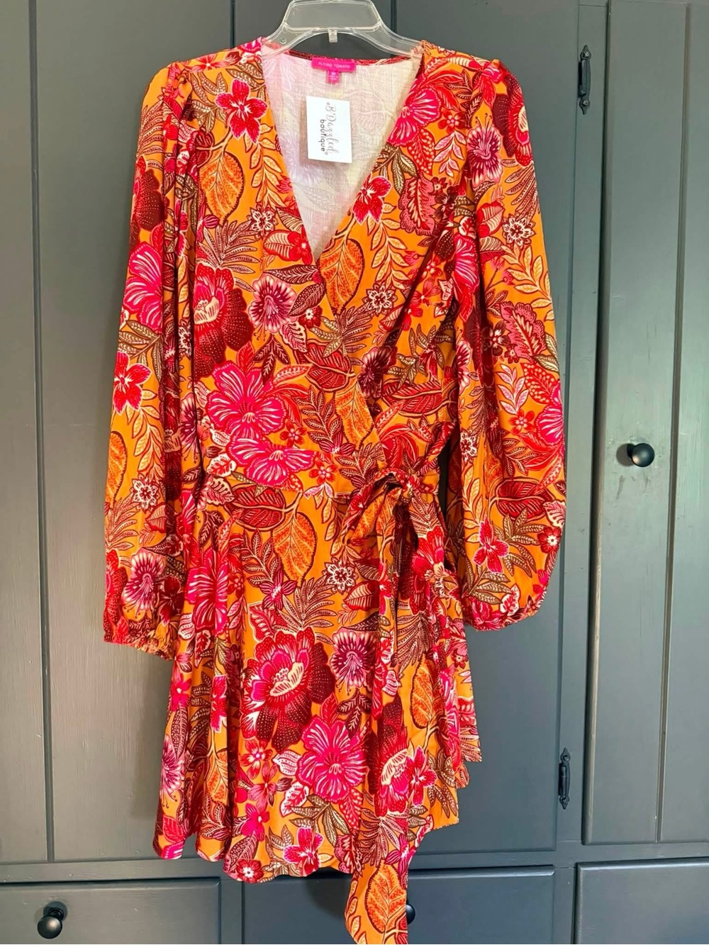 Flying Tomato Orange & Pink Floral Wrap Mini Dress